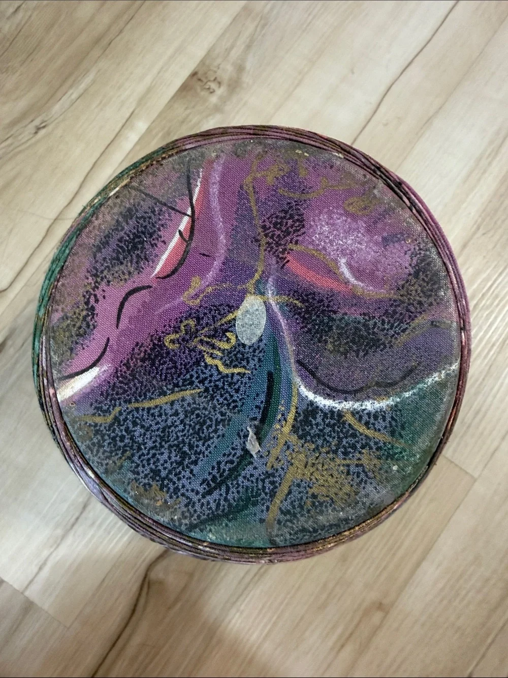 Vintage Fabric Wrapped Vase Planter Boho Abstract Multicolor Art Decor